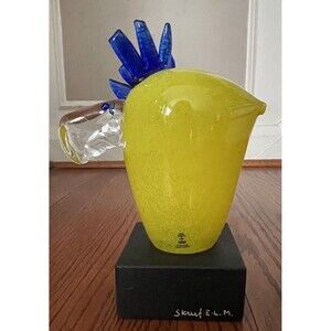 Vintage Yellow Moose Eva-Lena Martinson Signed SKRUF Sweden Art Glass 90s Tall